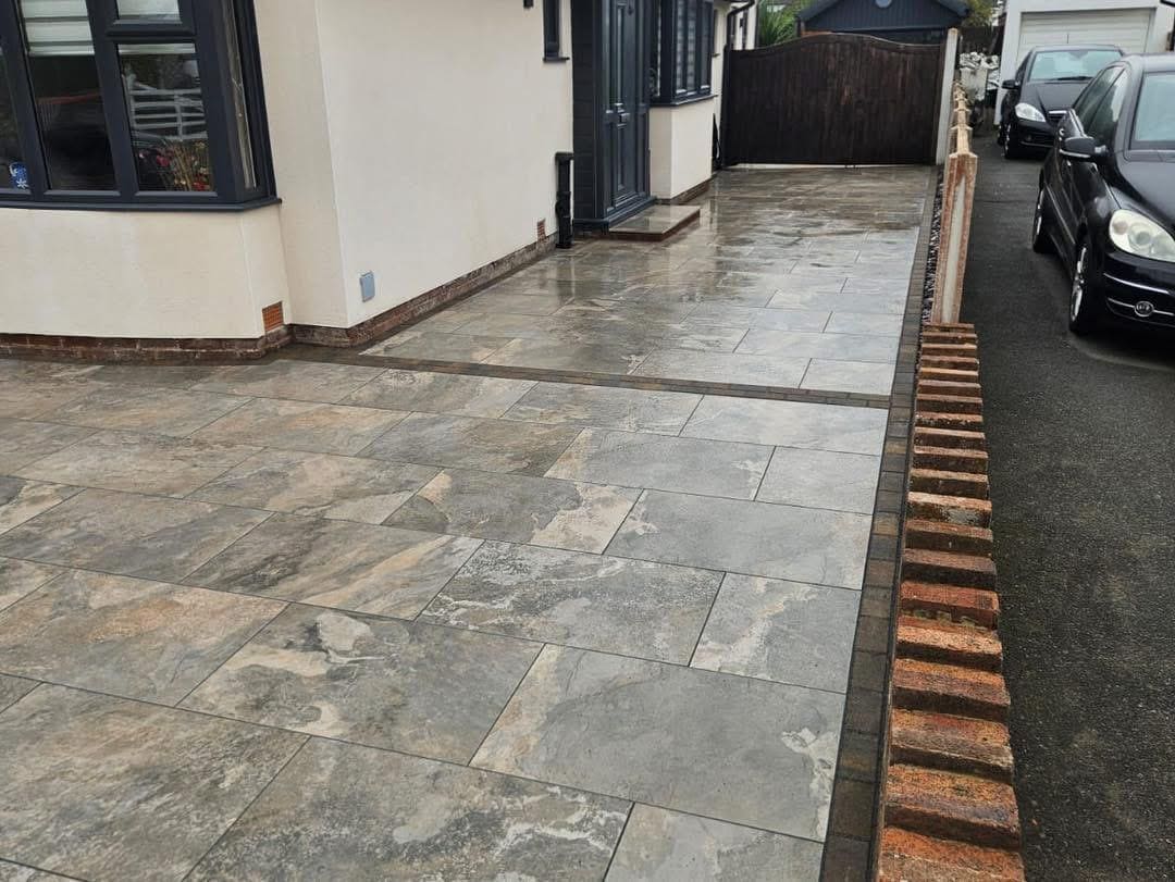Patio with natural stone steps